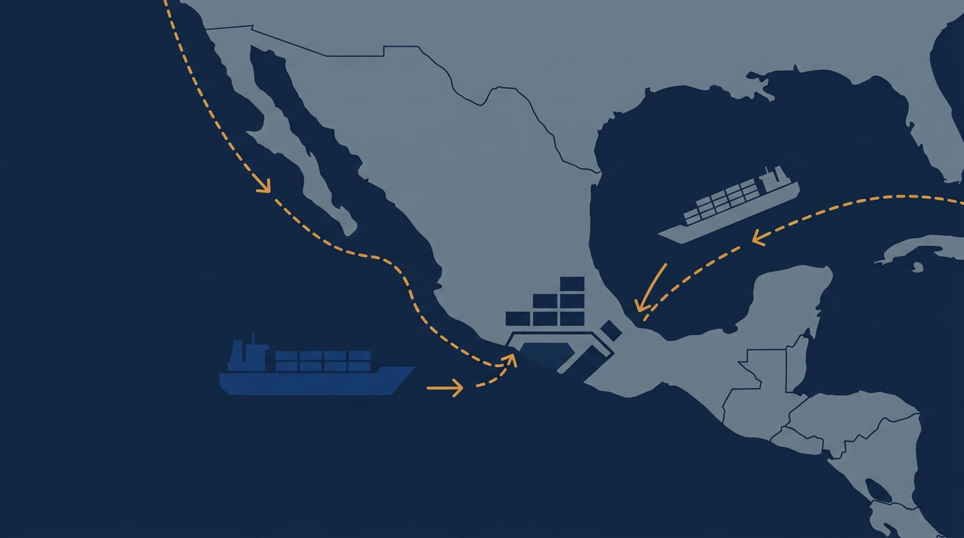A large container ship navigating through a port with containers stacked on the dock.
