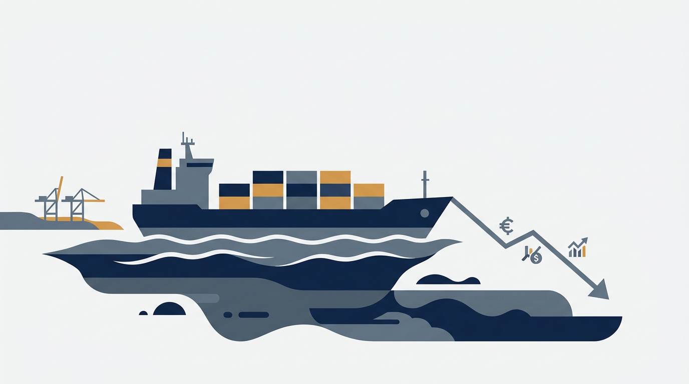 Container ship at sea, symbolizing international freight and logistics.