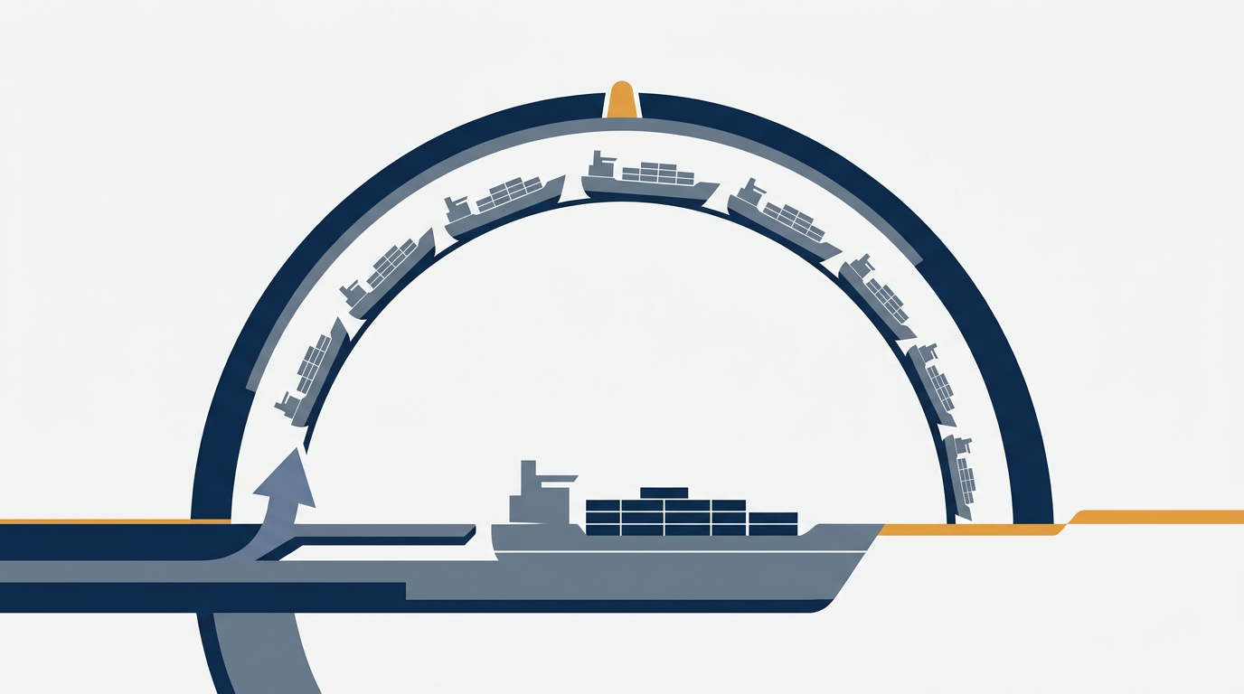 A large bulker ship sailing on the ocean, representing maritime logistics and shipping.