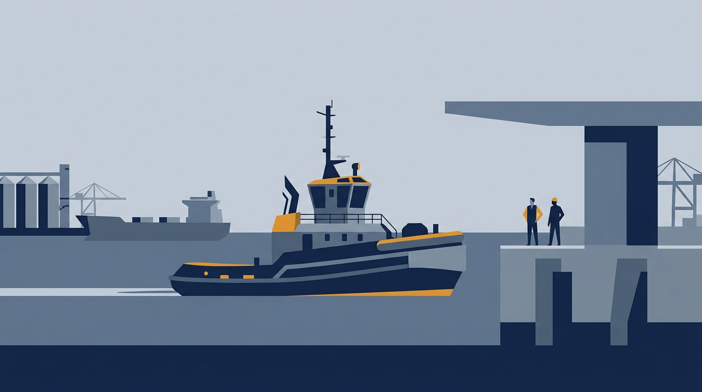 A newly delivered tugboat, Titan, on the water.