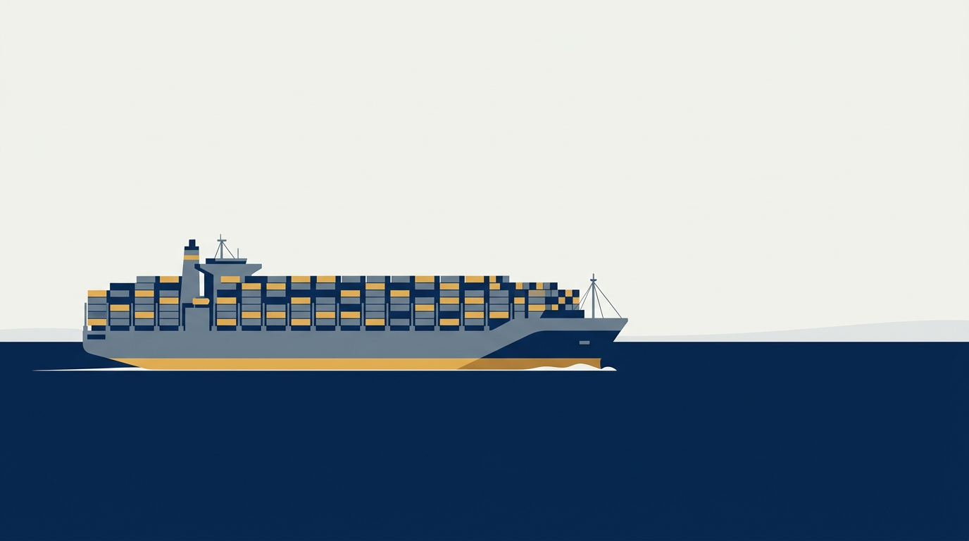 A large container ship, OOCL Grace, at a shipyard.