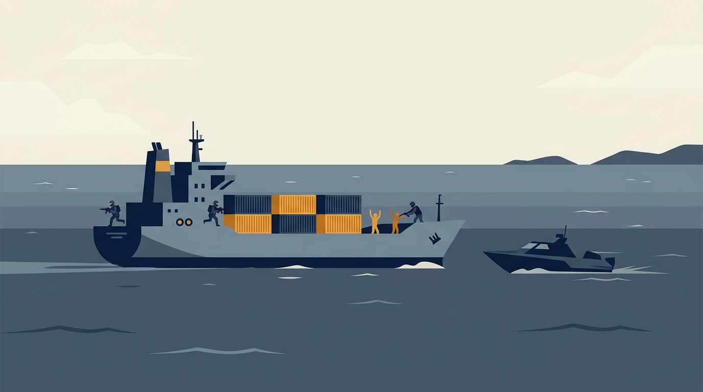 A general cargo ship sailing on the open sea.