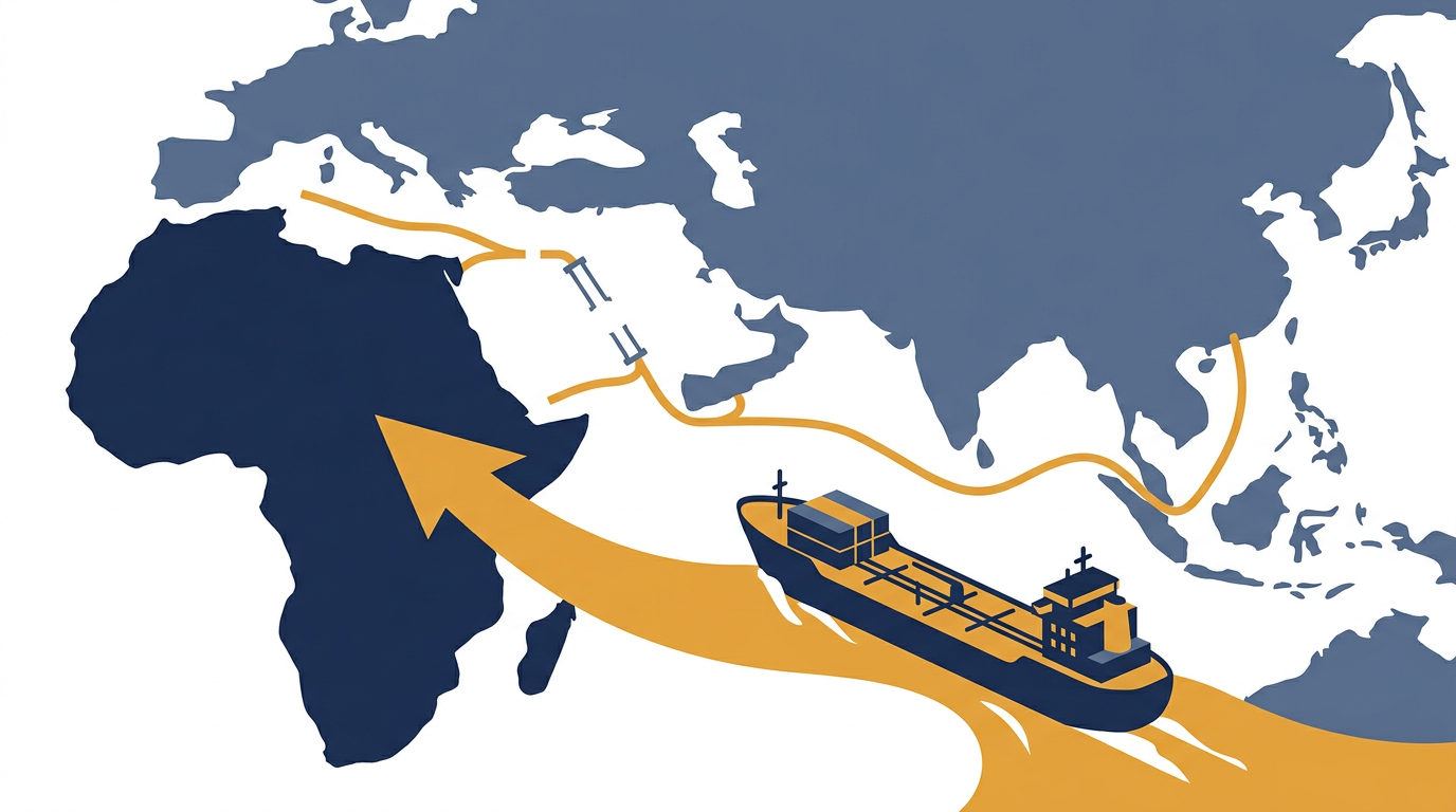 A large oil tanker navigating open waters, symbolizing global energy trade and logistics.