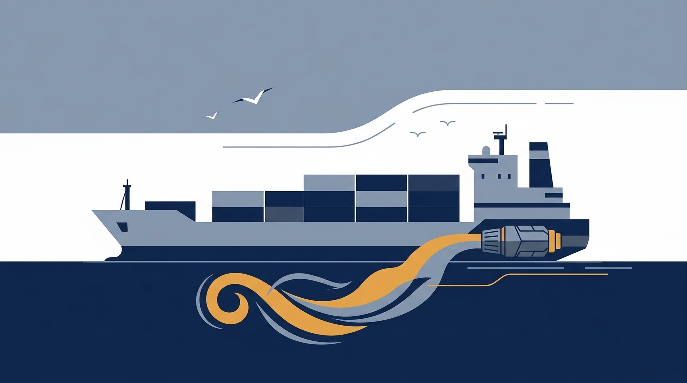 A modern ship with an innovative propulsion system, representing RINA's Mermaid concept.