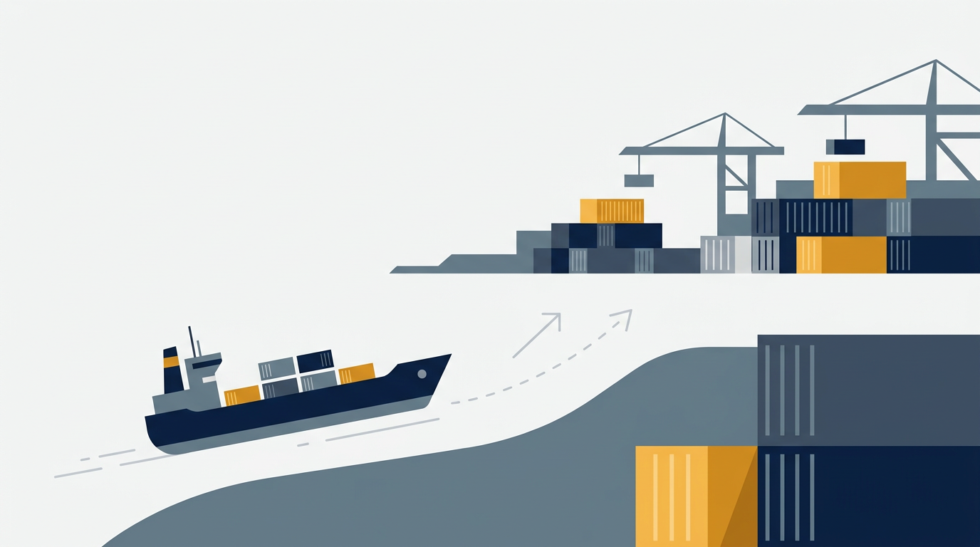 A container ship being loaded at a port terminal, symbolising logistics and freight operations.