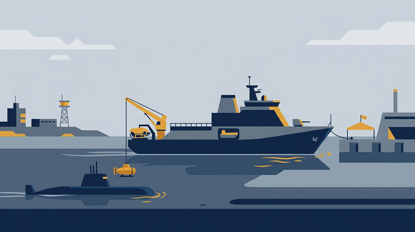 Indian Navy's new submarine rescue ship, INS Nipun, at sea.